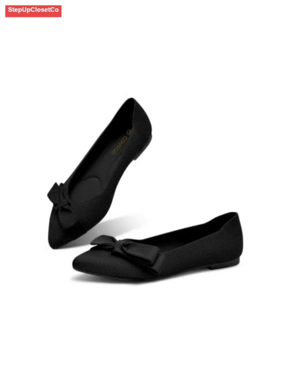 Knit Pointed Toe Bow Ballet Flats Slip On Work Casual Shoes